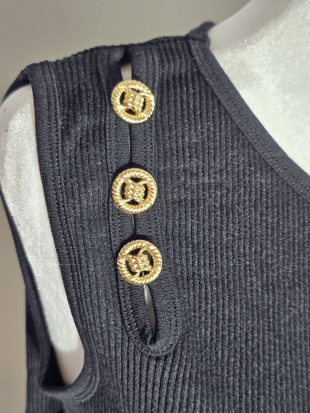 Sleeveless Black Knit Tank with Gold Button Detail. NWOT - Picture 3 of 4